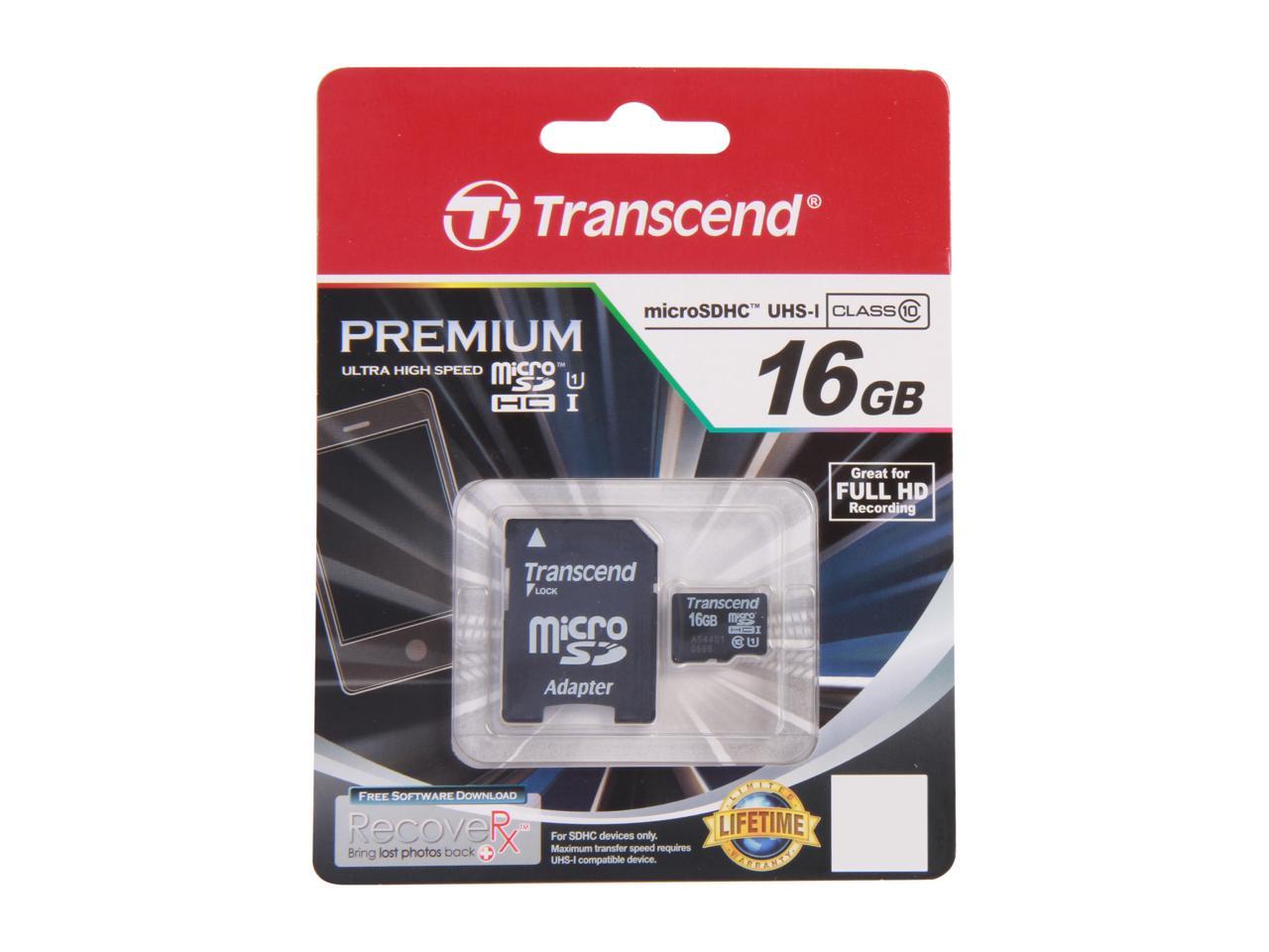 Transcend UHS-I 16GB microSDHC Flash Card with Adapter Model TS16GUSDU1