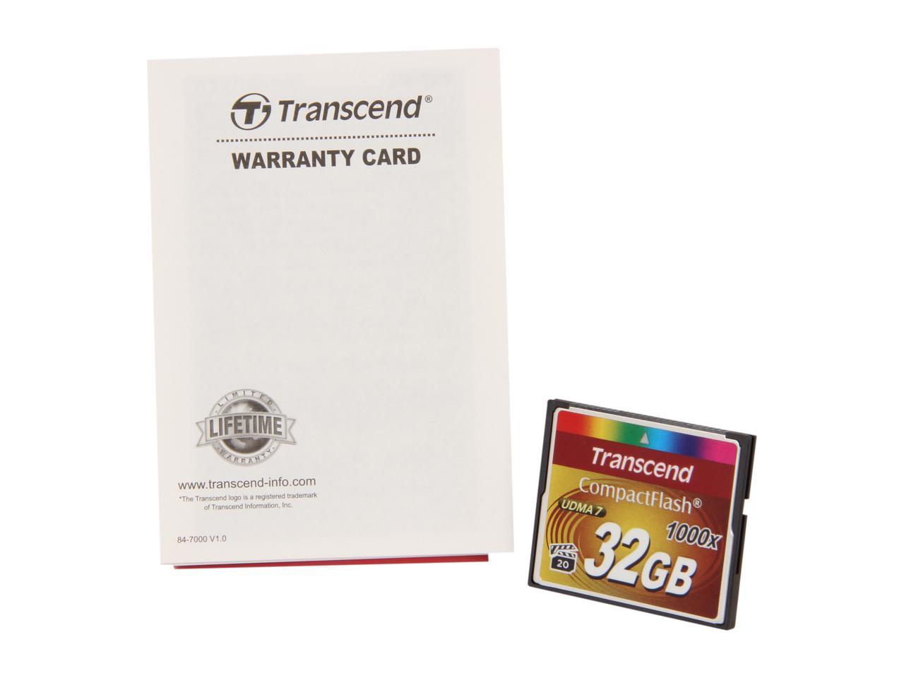 Transcend Ultimate 32GB Compact Flash (CF) Flash Card Model TS32GCF1000