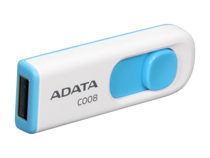 ADATA Classic Series C008 Retractable 64GB USB 2.0 Flash Drive (White and Blue) Model AC008-64G-RWE