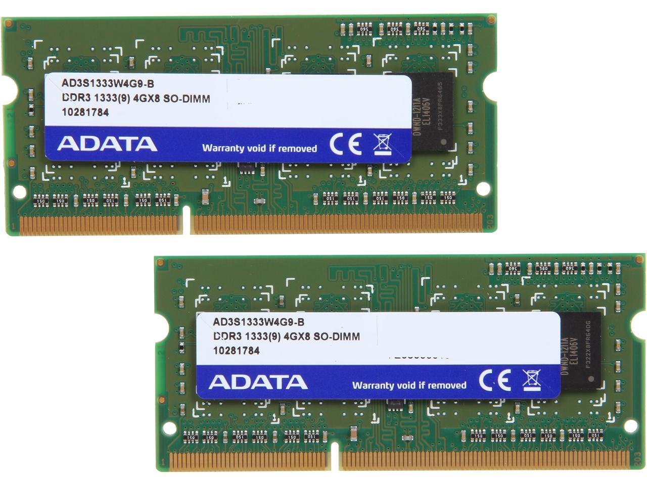 Premier Series 8GB (2 x 4GB) 204-Pin DDR3 SO-DIMM DDR3 1333 Laptop Memory Model AD3S1333W4G9-2