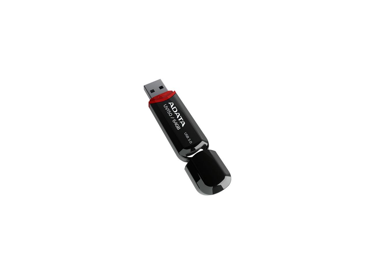 ADATA 64GB UV150 Snap-on Cap USB 3.1 Flash Drive (AUV150-64G-RBK)