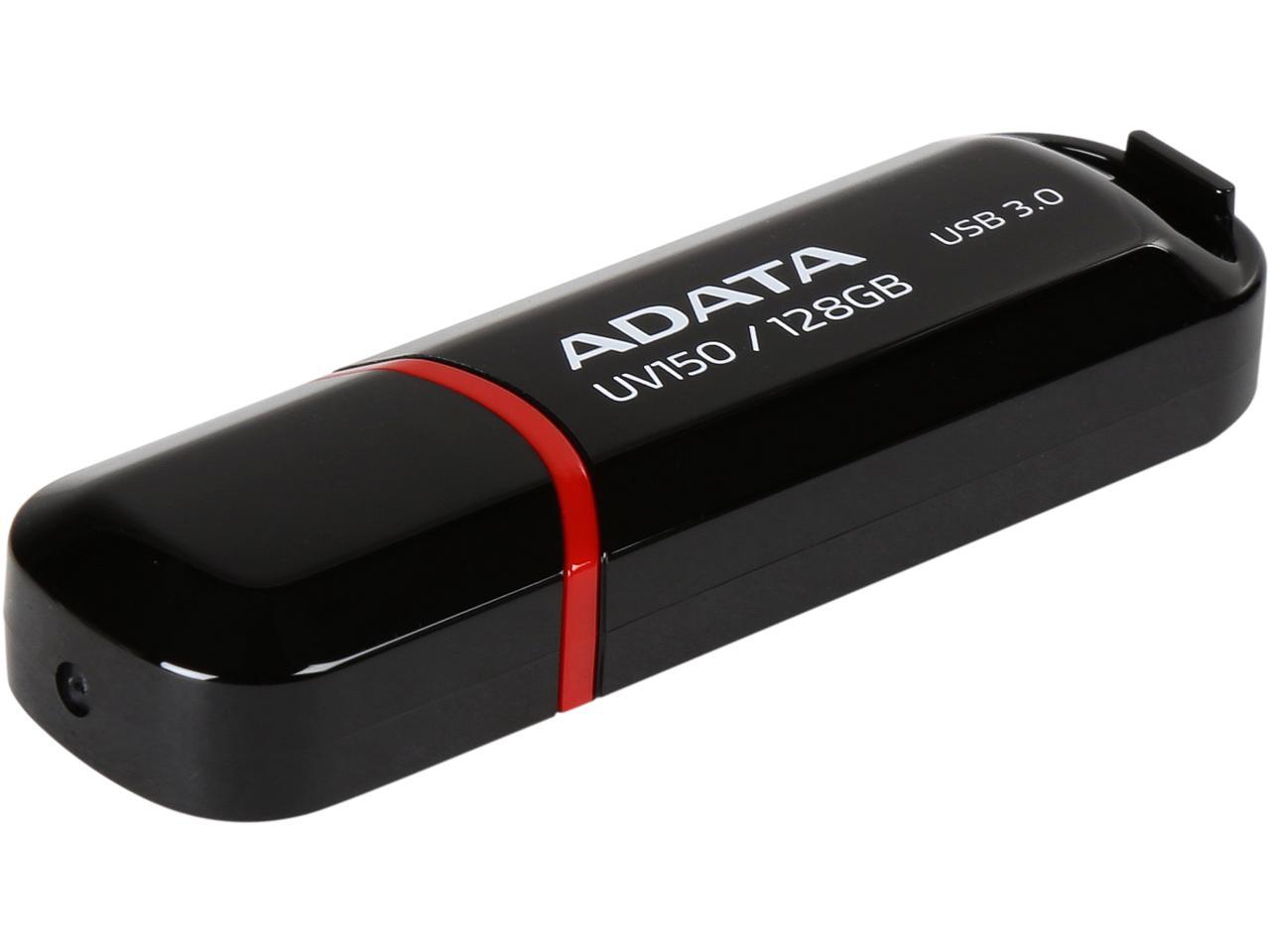 ADATA 128GB UV150 Snap-on Cap USB 3.0 Flash Drive (AUV150-128G-RBK)