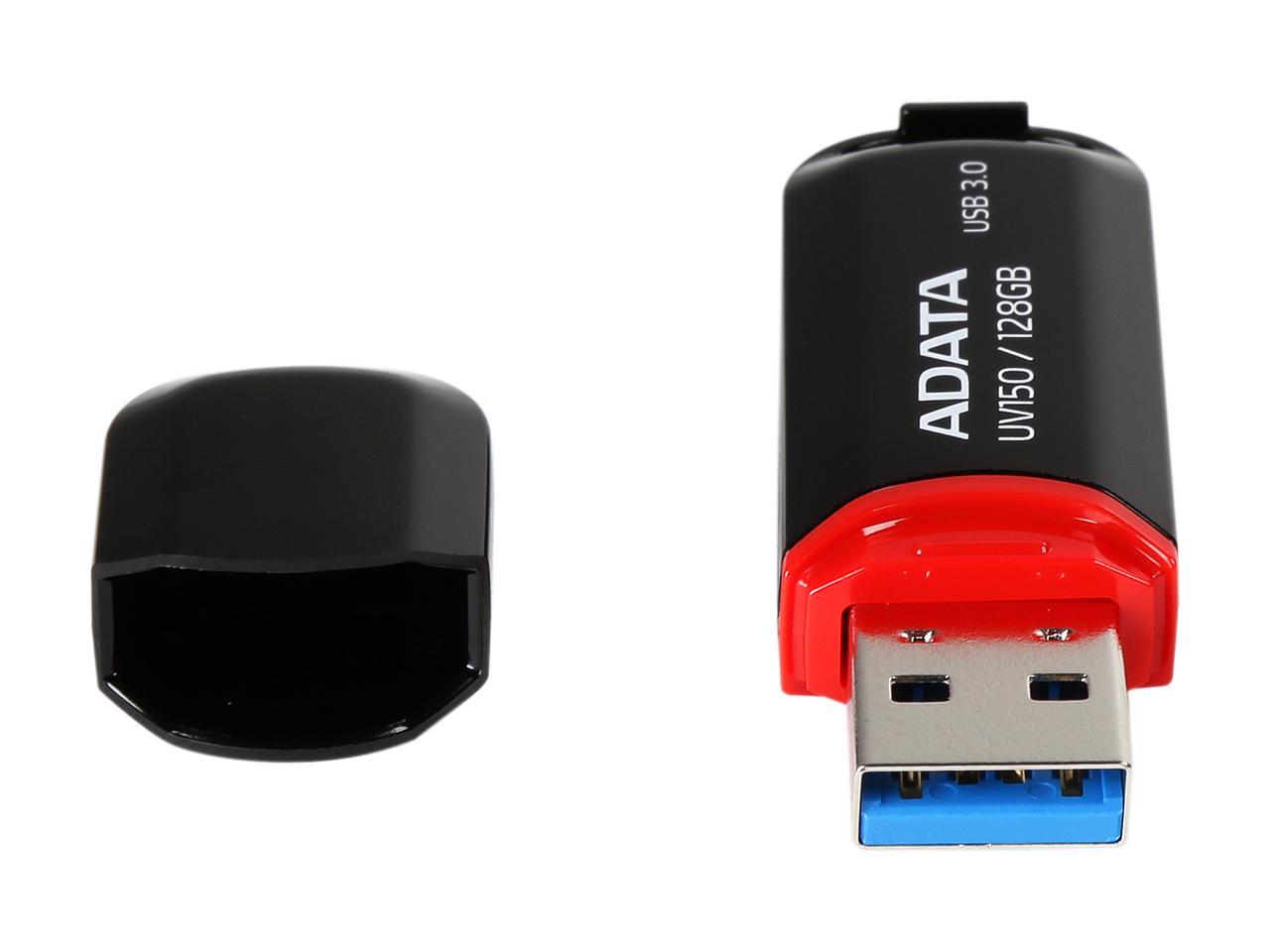 ADATA 128GB UV150 Snap-on Cap USB 3.0 Flash Drive (AUV150-128G-RBK)