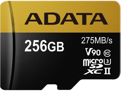 Adata 256GB Premier ONE microSDXC UHS-II / U3 Class 10 Memory Card with SD Adapter, Speed Up to 275MB/s (AUSDX256GUII3CL10-CA1)