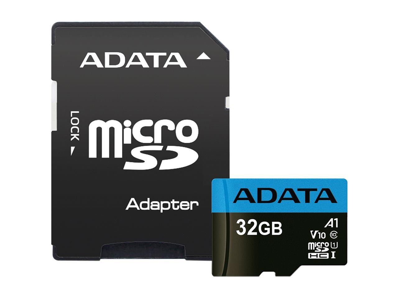 ADATA 32GB Premier microSDHC UHS-I / Class 10 V10 A1 Memory Card with SD Adapter, Speed Up to 100MB/s (AUSDH32GUICL10A1-RA1)