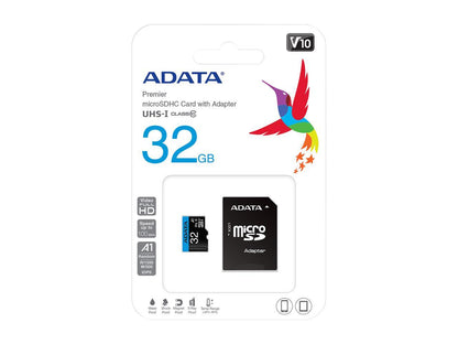 ADATA 32GB Premier microSDHC UHS-I / Class 10 V10 A1 Memory Card with SD Adapter, Speed Up to 100MB/s (AUSDH32GUICL10A1-RA1)