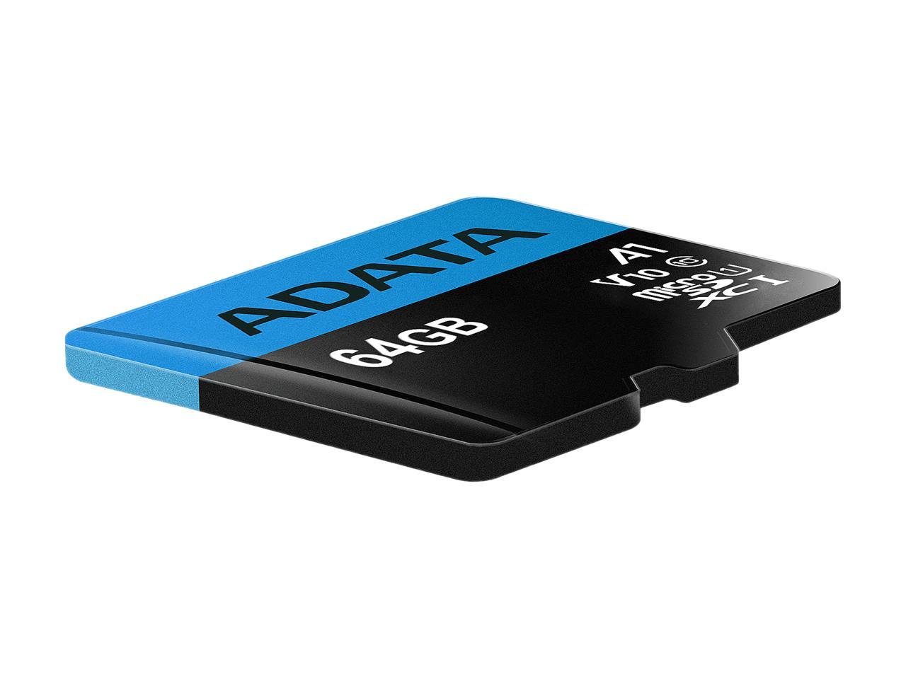 ADATA 64GB Premier microSDXC UHS-I / Class 10 V10 A1 Memory Card with SD Adapter, Speed Up to 100MB/s (AUSDX64GUICL10A1-RA1)