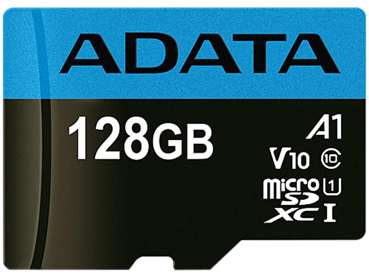 ADATA 128GB Premier microSDXC UHS-I / Class 10 V10 A1 Memory Card with SD Adapter, Speed Up to 100MB/s (AUSDX128GUICL10A1-RA1)