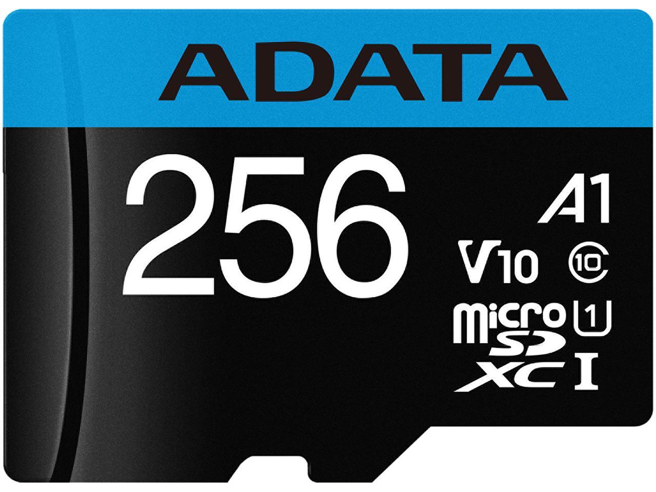 ADATA 256GB Premier microSDXC UHS-I / Class 10 V10 A1 Memory Card with SD Adapter, Speed Up to 100MB/s (AUSDX256GUICL10A1-RA1)