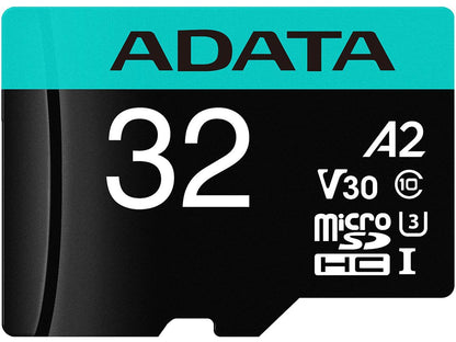 ADATA 32GB Premier Pro microSDHC UHS-I U3 / Class 10 V30 A2 Memory Card with SD Adapter, Speed Up to 100MB/s (AUSDH32GUI3V30SA2-RA1)