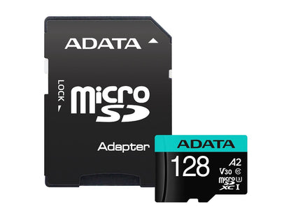 ADATA 128GB Premier Pro microSDXC UHS-I U3 / Class 10 V30 A2 Memory Card with SD Adapter, Speed Up to 100MB/s (AUSDX128GUI3V30SA2-RA1)