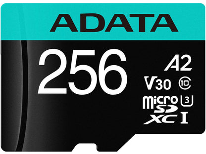 ADATA 256GB Premier Pro microSDXC UHS-I U3 / Class 10 V30 A2 Memory Card with SD Adapter, Speed Up to 100MB/s (AUSDX256GUI3V30SA2-RA1)