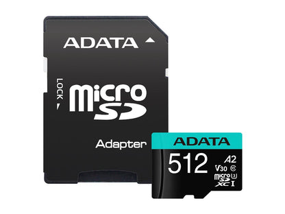 ADATA 512GB Premier Pro microSDXC UHS-I U3 / Class 10 V30 A2 Memory Card with SD Adapter, Speed Up to 100MB/s (AUSDX512GUI3V30SA2-RA1)
