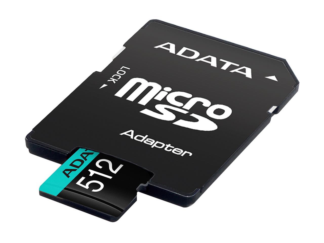 ADATA 512GB Premier Pro microSDXC UHS-I U3 / Class 10 V30 A2 Memory Card with SD Adapter, Speed Up to 100MB/s (AUSDX512GUI3V30SA2-RA1)