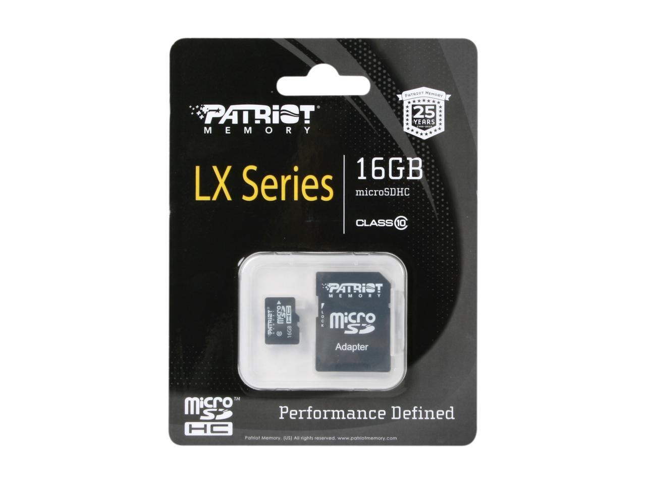 Patriot LX Series 16GB Class 10 Micro SDHC Flash Card Model PSF16GMCSDHC10