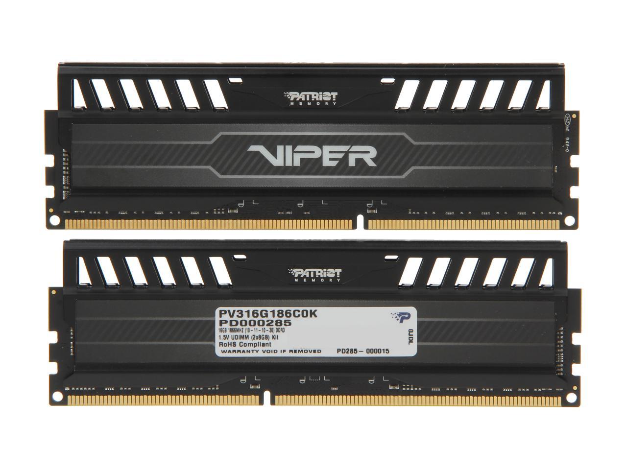 Patriot Viper 3 16GB (2 x 8GB) 240-Pin DDR3 SDRAM DDR3 1866 (PC3 15000) Desktop Memory Model PV316G186C0K