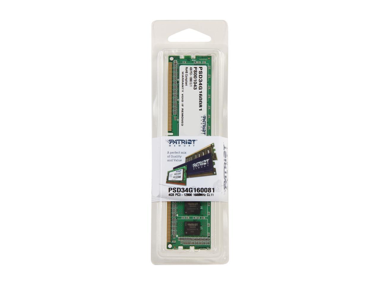 Patriot Signature Line 4GB 240-Pin DDR3 SDRAM DDR3 1600 (PC3 12800) Desktop Memory Model PSD34G160081