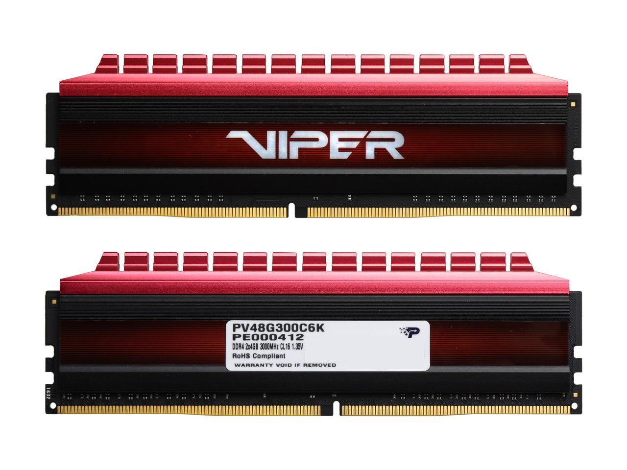 Patriot Viper 4 8GB (2 x 4GB) 288-Pin DDR4 SDRAM DDR4 3000 (PC4 24000) Intel XMP 2.0 Extreme Performance Memory, Black Sides / Red Top Model PV48G300C6K