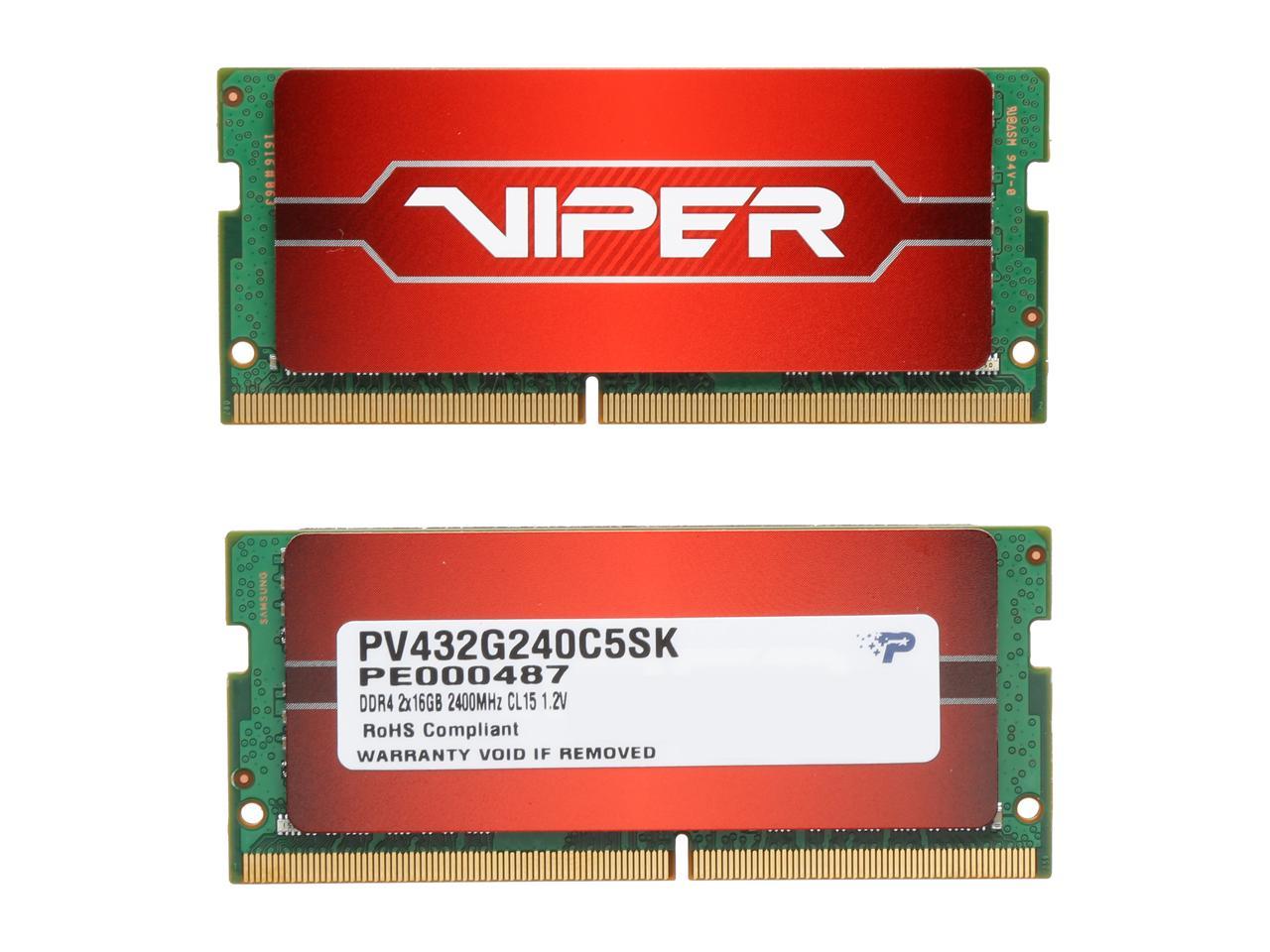 Patriot Viper 32GB (2 x 16GB) 260-Pin DDR4 SO-DIMM DDR4 2400 (PC4 19200) Memory (Notebook Memory) Model PV432G240C5SK