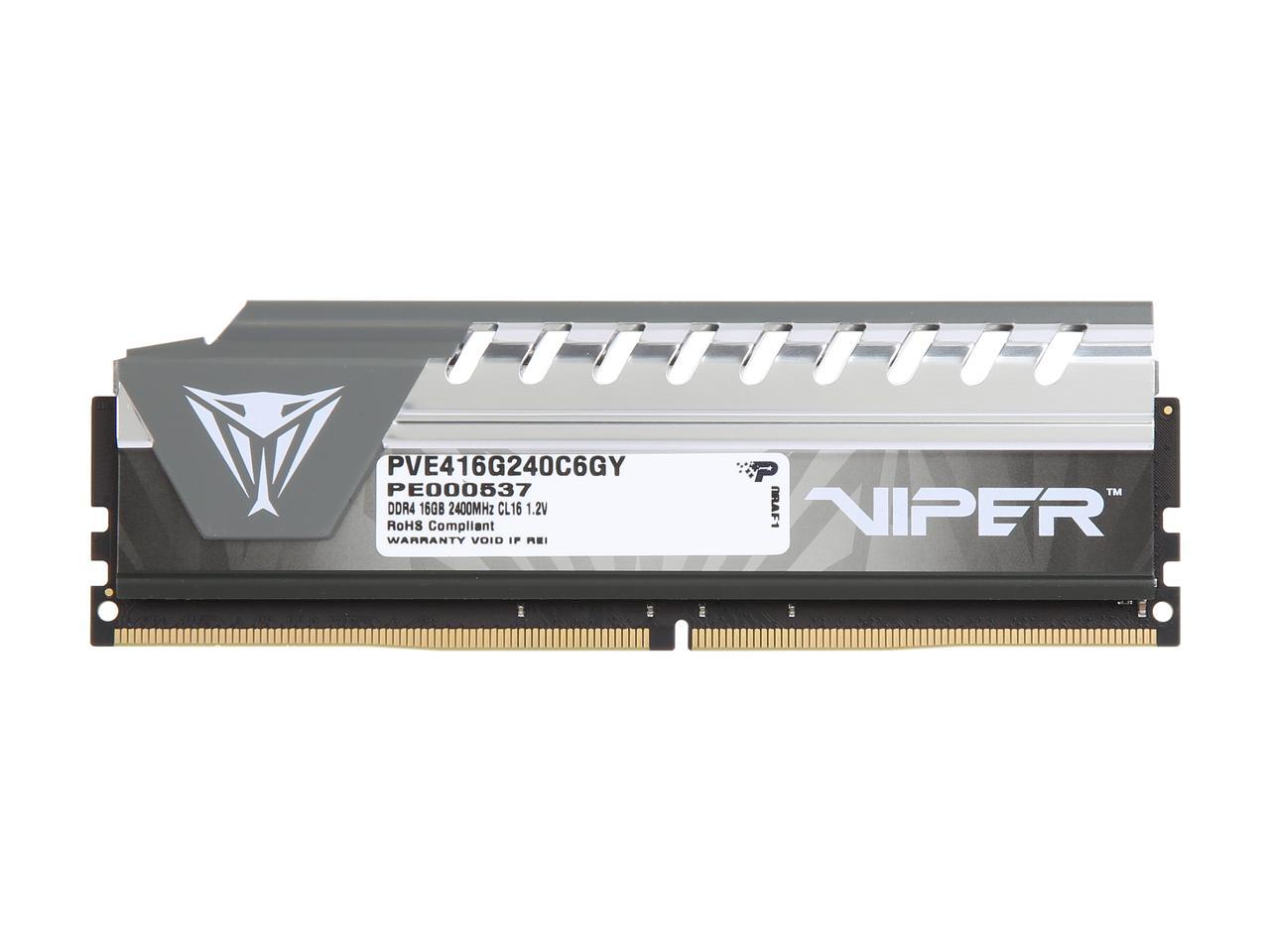 Patriot Viper Elite 16GB (1 x 16GB) DDR4 2400MHz DRAM (Desktop Memory) CL16 1.2V Grey DIMM (288-pin) Extreme Performance Memory PVE416G240C6GY (Intel XMP, AMD Ryzen)