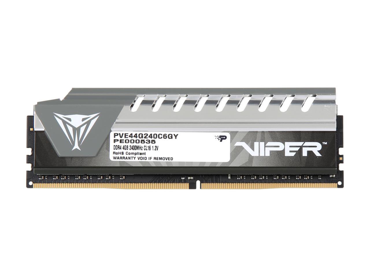 Patriot Viper Elite 4GB (1 x 4GB) DDR4 2400MHz DRAM (Desktop Memory) CL16 1.2V Grey DIMM (288-pin) Extreme Performance Memory PVE44G240C6GY (Intel XMP, AMD Ryzen)