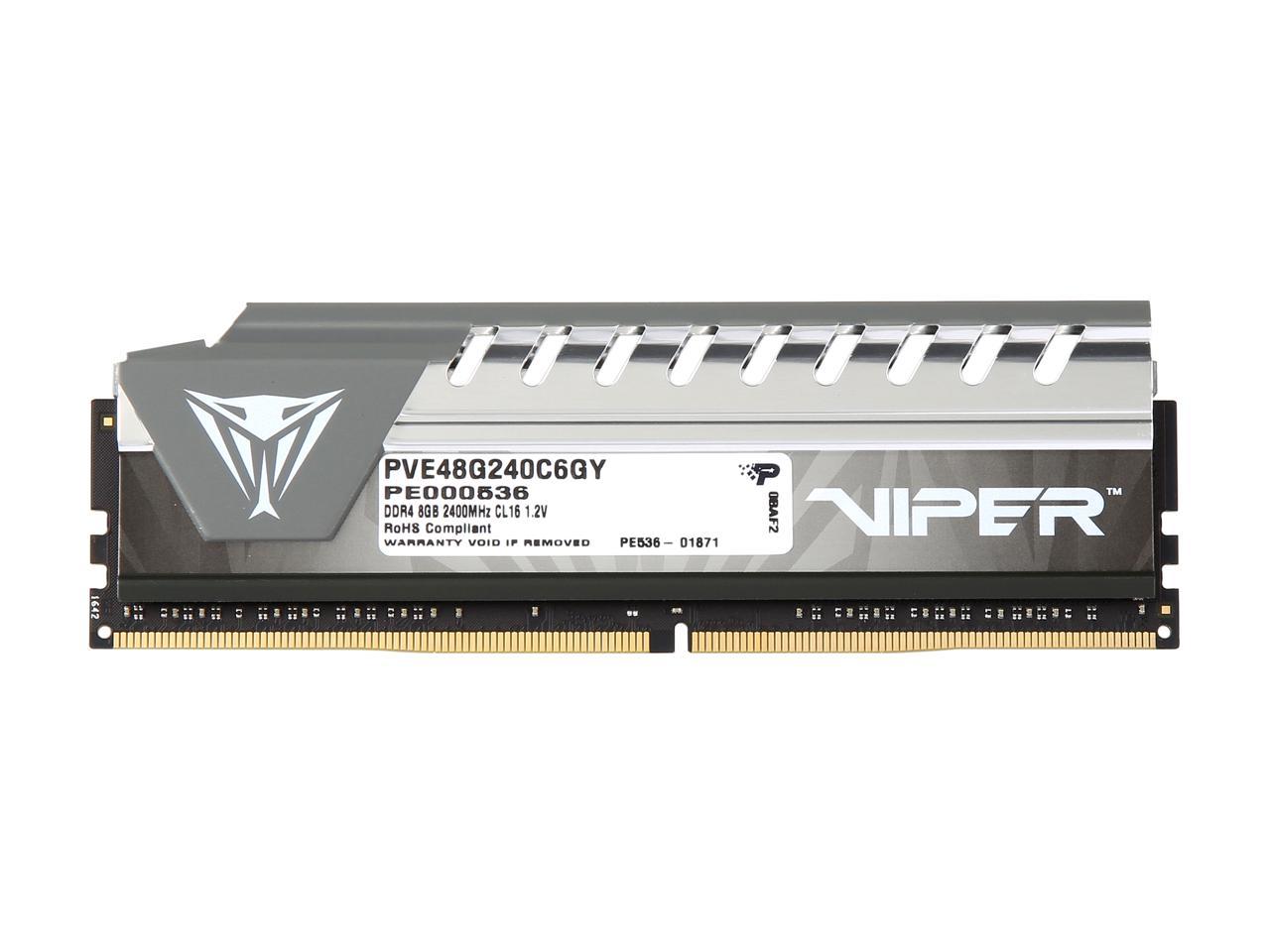 Patriot Viper Elite 8GB (1 x 8GB) DDR4 2400MHz DRAM (Desktop Memory) CL16 1.2V Grey DIMM (288-pin) Extreme Performance Memory PVE48G240C6GY (Intel XMP, AMD Ryzen)
