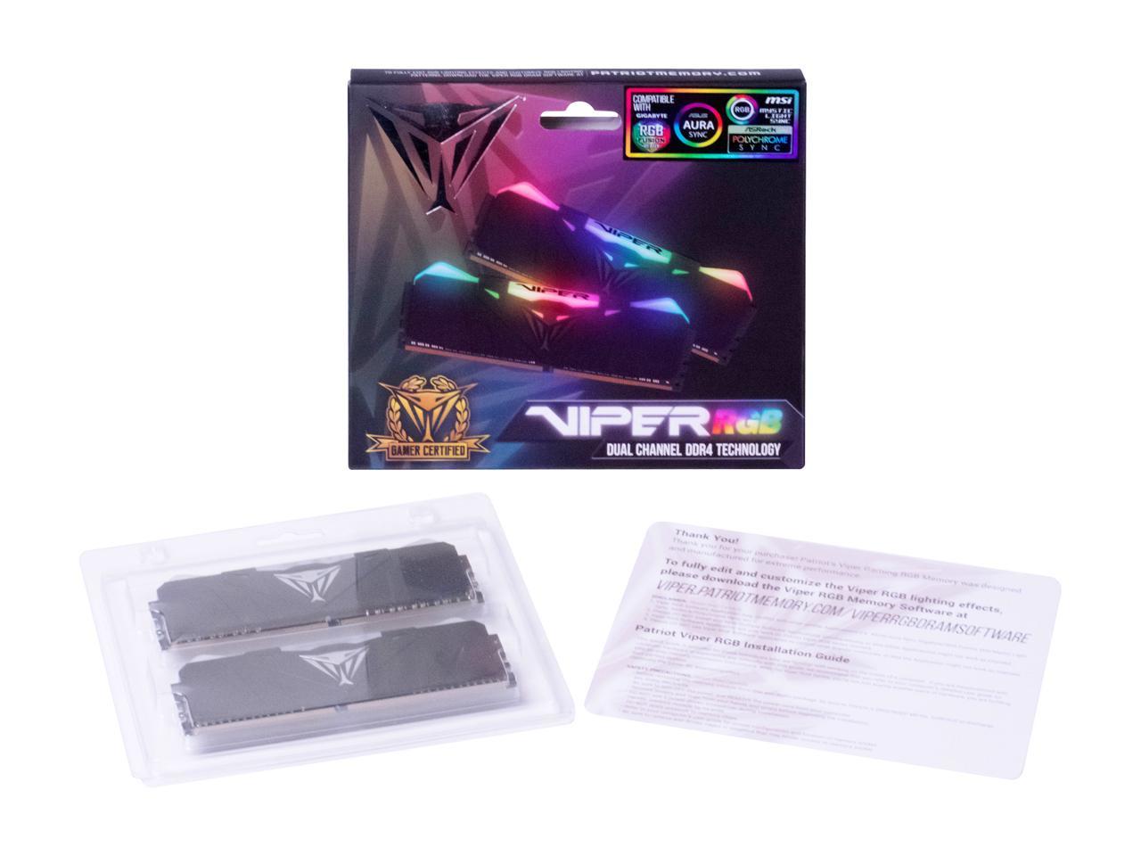 Patriot Viper RGB 16GB (2 x 8GB) 288-Pin DDR4 SDRAM DDR4 4133 (PC4 33000) Intel XMP 2.0 Desktop Memory Model PVR416G413C9K