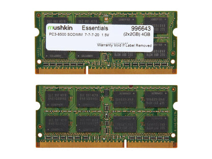 Mushkin Enhanced Essentials 4GB (2 x 2GB) 204-Pin DDR3 SO-DIMM DDR3 1066 (PC3 8500) Laptop Memory Model 996643