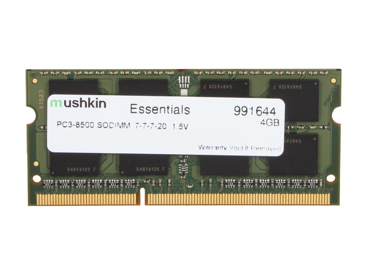 Mushkin Enhanced Essentials 4GB 204-Pin DDR3 SO-DIMM DDR3 1066 (PC3 8500) Laptop Memory Model 991644