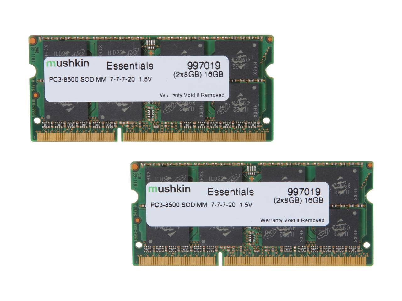 Mushkin Enhanced Essentials 16GB (2 x 8GB) 204-Pin DDR3 SO-DIMM DDR3 1066 (PC3 8500) Laptop Memory Model 997019