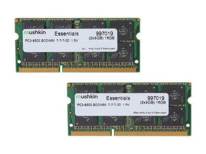 Mushkin Enhanced Essentials 16GB (2 x 8GB) 204-Pin DDR3 SO-DIMM DDR3 1066 (PC3 8500) Laptop Memory Model 997019