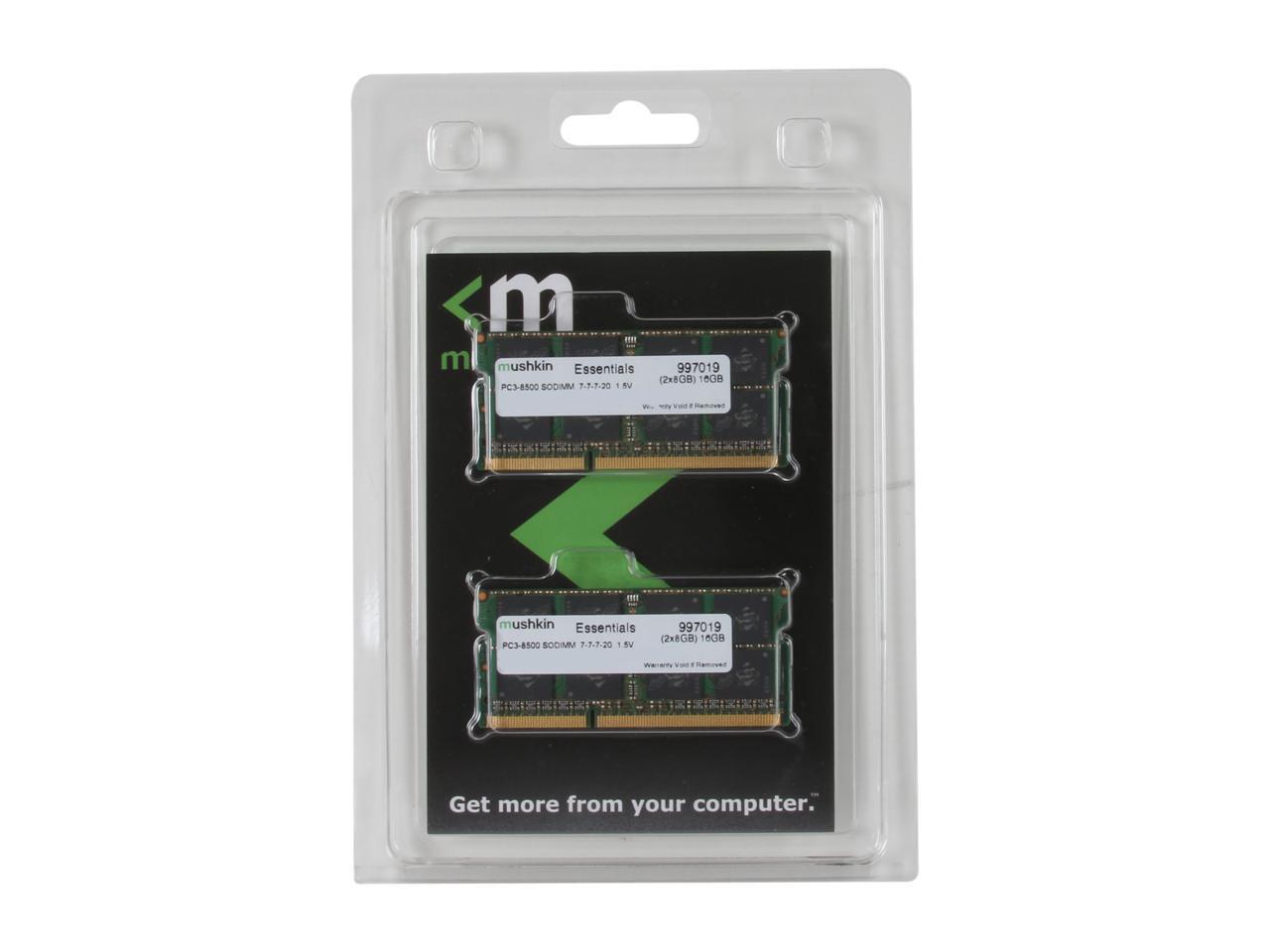 Mushkin Enhanced Essentials 16GB (2 x 8GB) 204-Pin DDR3 SO-DIMM DDR3 1066 (PC3 8500) Laptop Memory Model 997019