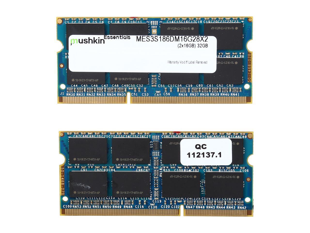 Mushkin Enhanced Essentials 32GB (2 x 16GB) 204-Pin DDR3 SO-DIMM DDR3L 1866 (PC3L 14900) Laptop Memory Model MES3S186DM16G28X2