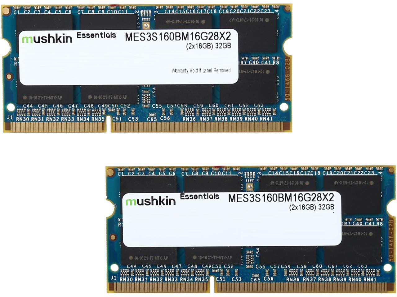Mushkin Enhanced Essentials 32GB (2 x 16GB) 204-Pin DDR3 SO-DIMM DDR3L 1600 (PC3L 12800) Laptop Memory Model MES3S160BM16G28X2