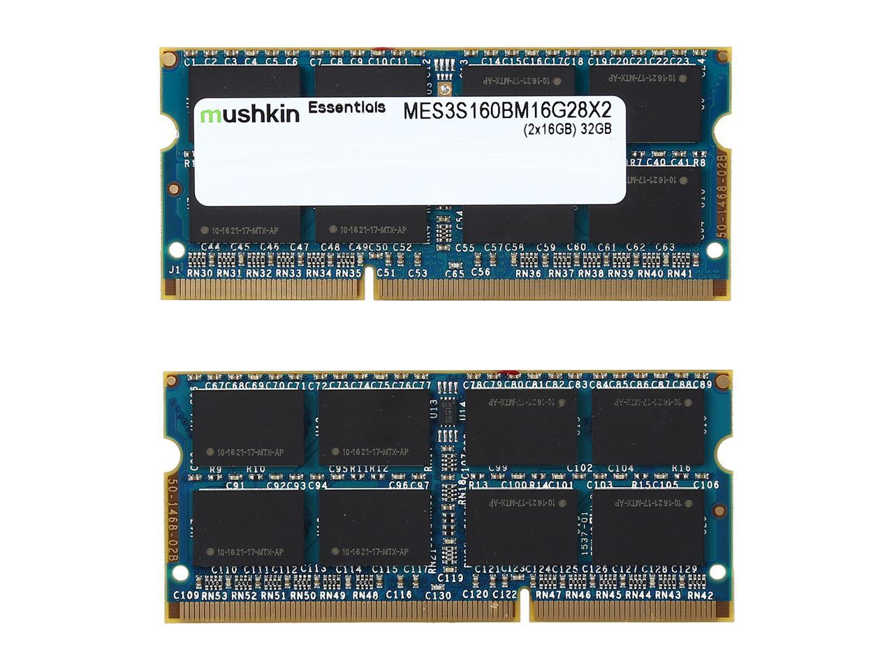 Mushkin Enhanced Essentials 32GB (2 x 16GB) 204-Pin DDR3 SO-DIMM DDR3L 1600 (PC3L 12800) Laptop Memory Model MES3S160BM16G28X2