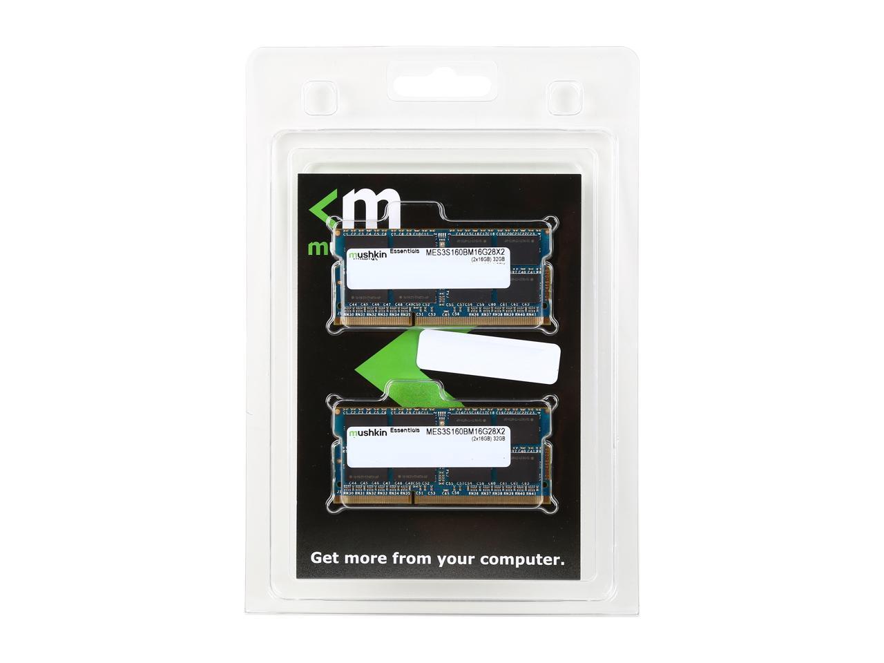 Mushkin Enhanced Essentials 32GB (2 x 16GB) 204-Pin DDR3 SO-DIMM DDR3L 1600 (PC3L 12800) Laptop Memory Model MES3S160BM16G28X2