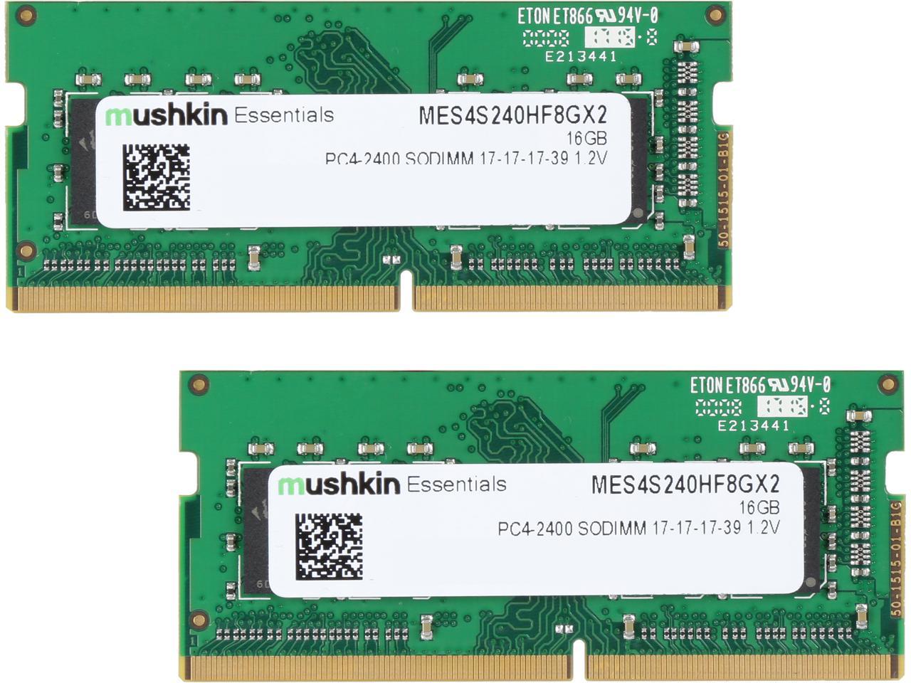 Mushkin Essentials 16GB (2 x 8GB) 260-Pin DDR4 SO-DIMM DDR4 2400 (PC4 19200) Laptop Memory Model MES4S240HF8GX2
