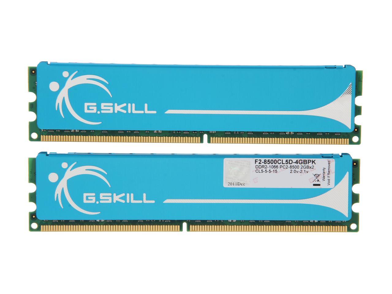 G.SKILL 4GB (2 x 2GB) 240-Pin DDR2 SDRAM DDR2 1066 (PC2 8500) Dual Channel Kit Desktop Memory Model F2-8500CL5D-4GBPK