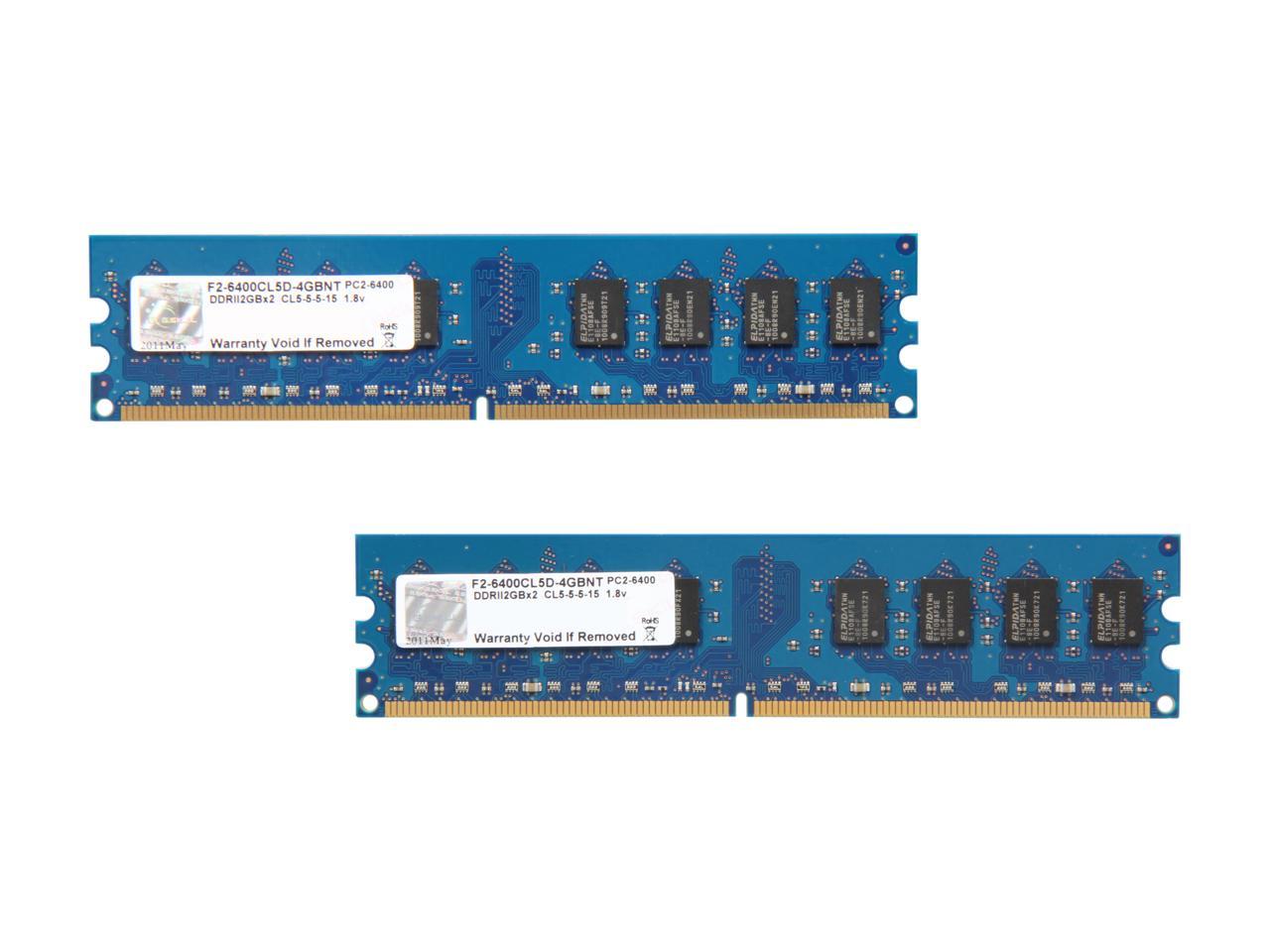 G.SKILL 4GB (2 x 2GB) 240-Pin DDR2 SDRAM DDR2 800 (PC2 6400) Dual Channel Kit Desktop Memory Model F2-6400CL5D-4GBNT
