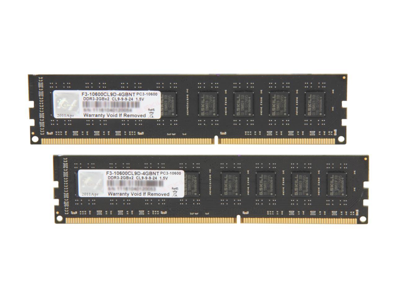 G.SKILL 4GB (2 x 2GB) 240-Pin DDR3 SDRAM DDR3 1333 (PC3 10600) Dual Channel Kit Desktop Memory Model F3-10600CL9D-4GBNT