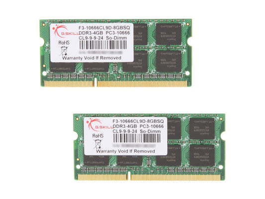 G.SKILL 8GB (2 x 4GB) 204-Pin DDR3 SO-DIMM DDR3 1333 (PC3 10666) Laptop Memory Model F3-10666CL9D-8GBSQ