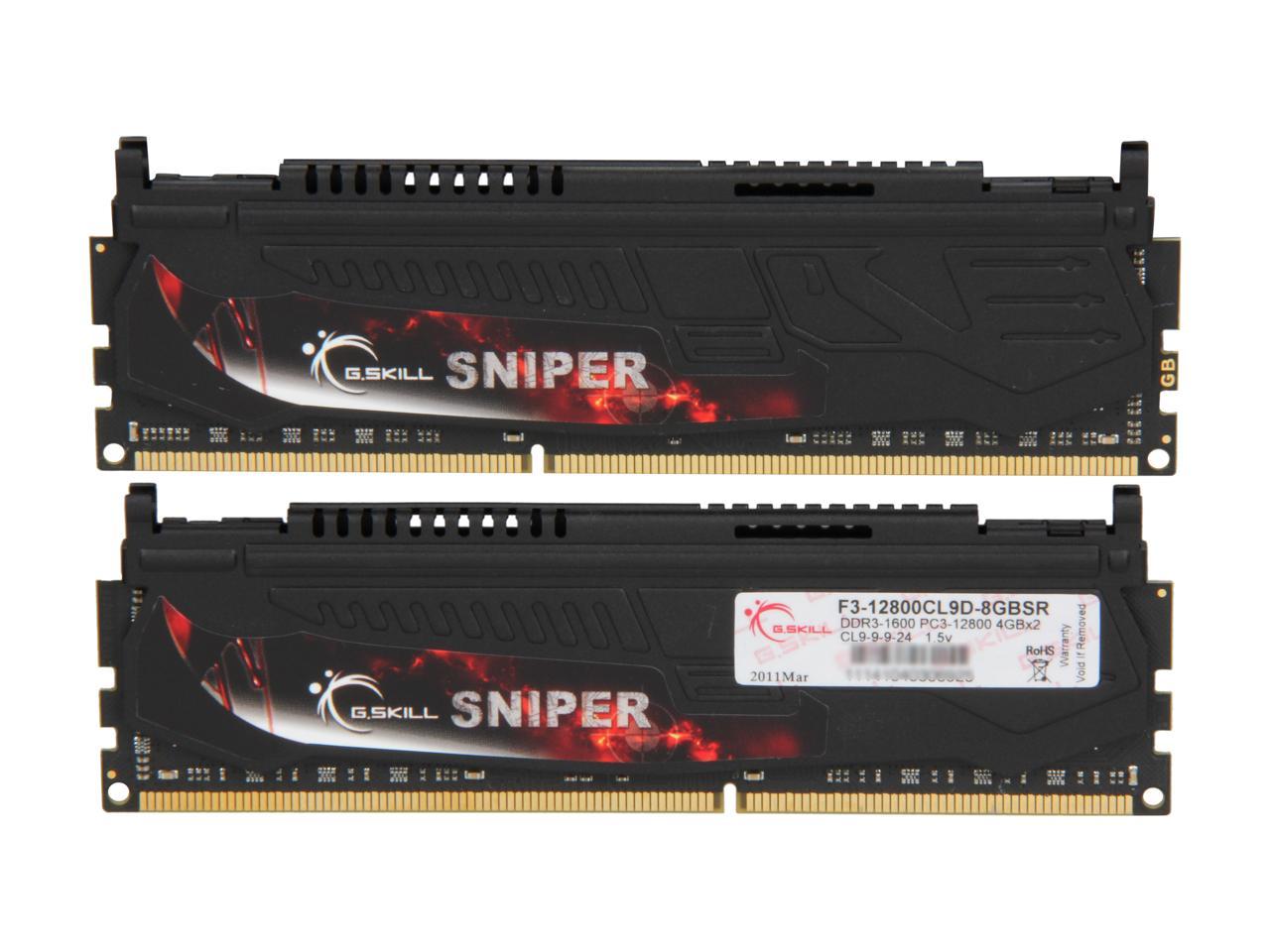 G.SKILL Sniper Series 8GB (2 x 4GB) 240-Pin DDR3 SDRAM DDR3 1600 (PC3 12800) Desktop Memory Model F3-12800CL9D-8GBSR