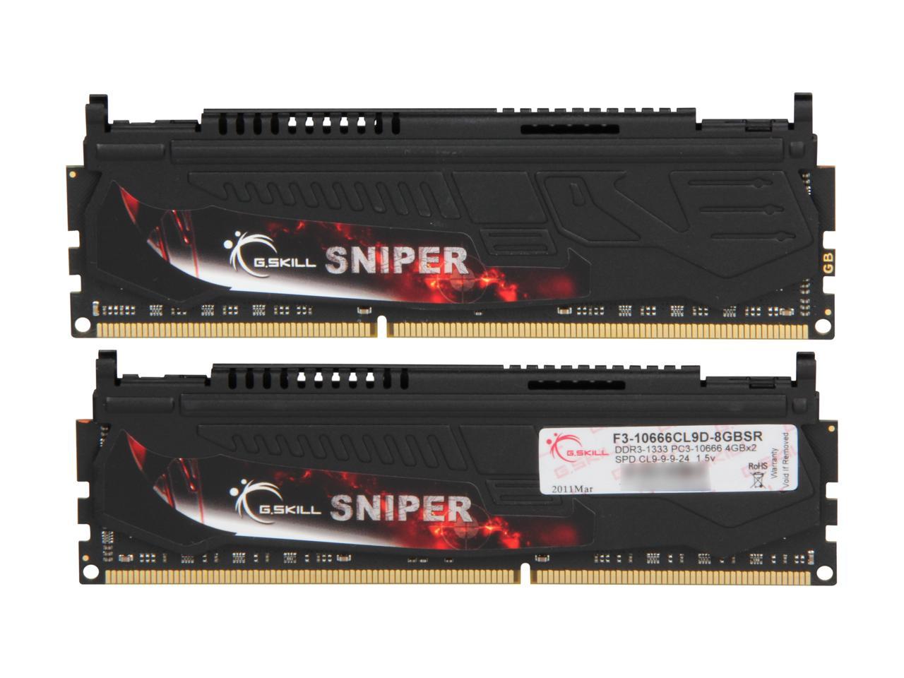 G.SKILL Sniper 8GB (2 x 4GB) 240-Pin DDR3 SDRAM DDR3 1333 (PC3 10666) Desktop Memory Model F3-10666CL9D-8GBSR