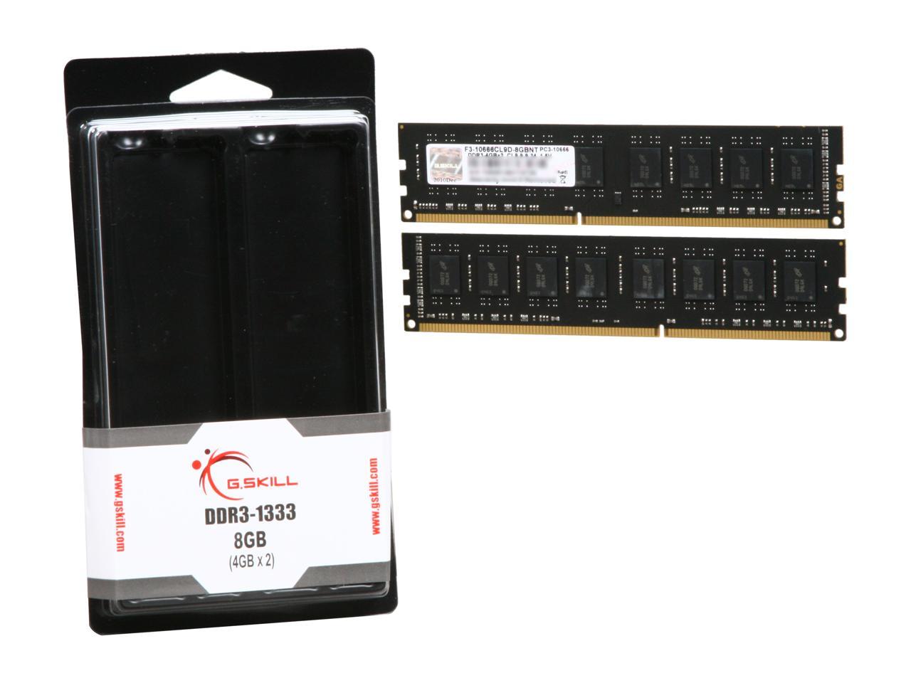 G.SKILL Value Series 8GB (2 x 4GB) 240-Pin DDR3 SDRAM DDR3 1333 (PC3 10666) Desktop Memory Model F3-10666CL9D-8GBNT