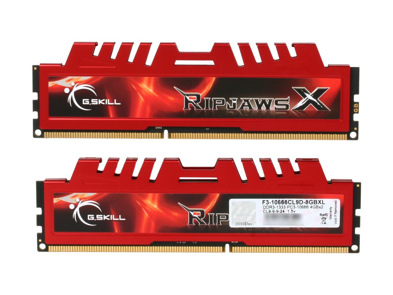 G.SKILL Ripjaws X Series 8GB (2 x 4GB) 240-Pin DDR3 SDRAM DDR3 1333 (PC3 10666) Desktop Memory Model F3-10666CL9D-8GBXL
