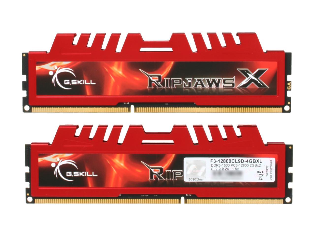 G.SKILL Ripjaws X Series 4GB (2 x 2GB) 240-Pin DDR3 SDRAM DDR3 1600 (PC3 12800) Desktop Memory Model F3-12800CL9D-4GBXL