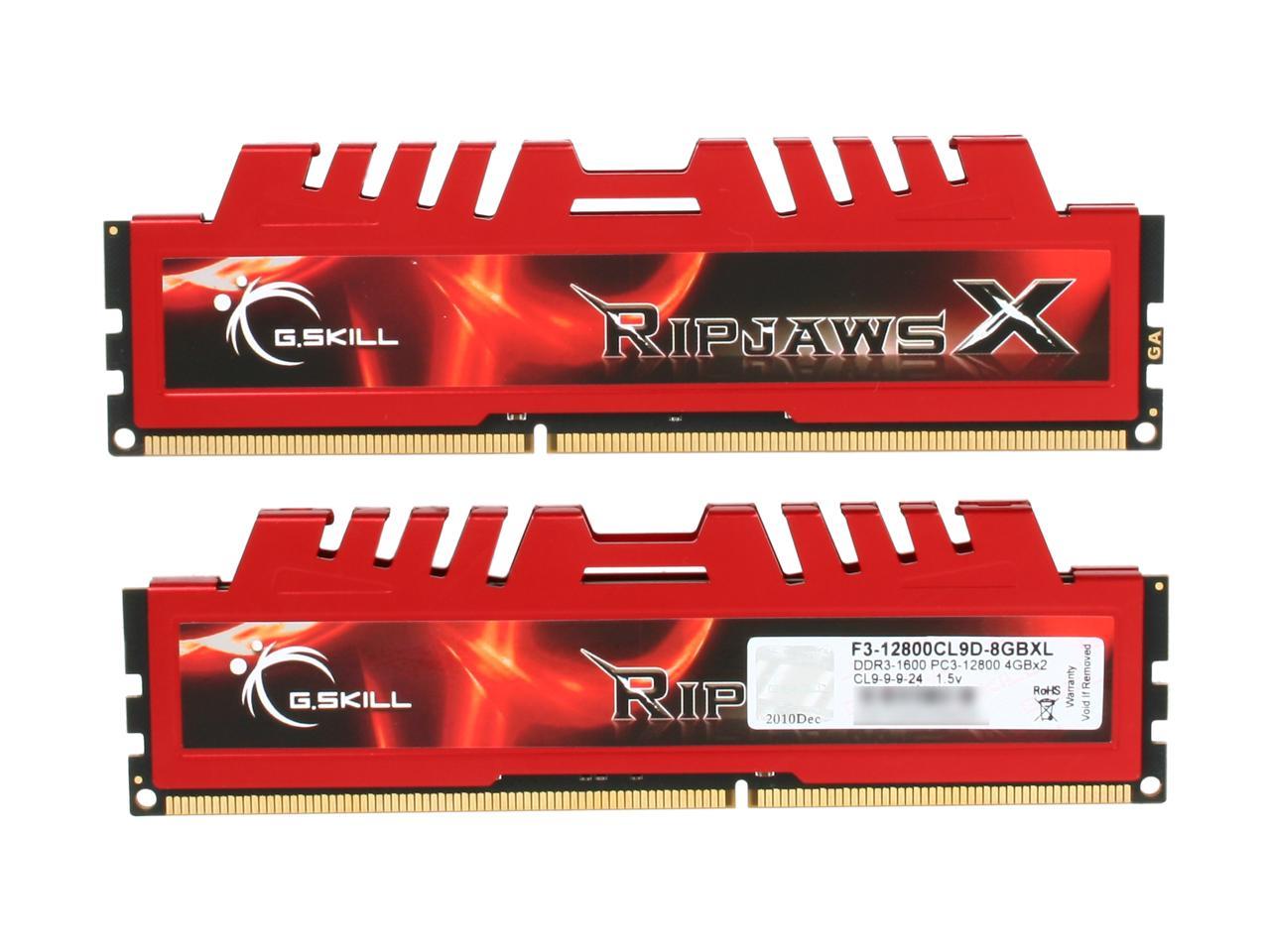 G.SKILL Ripjaws X Series 8GB (2 x 4GB) 240-Pin DDR3 SDRAM DDR3 1600 (PC3 12800) Desktop Memory Model F3-12800CL9D-8GBXL
