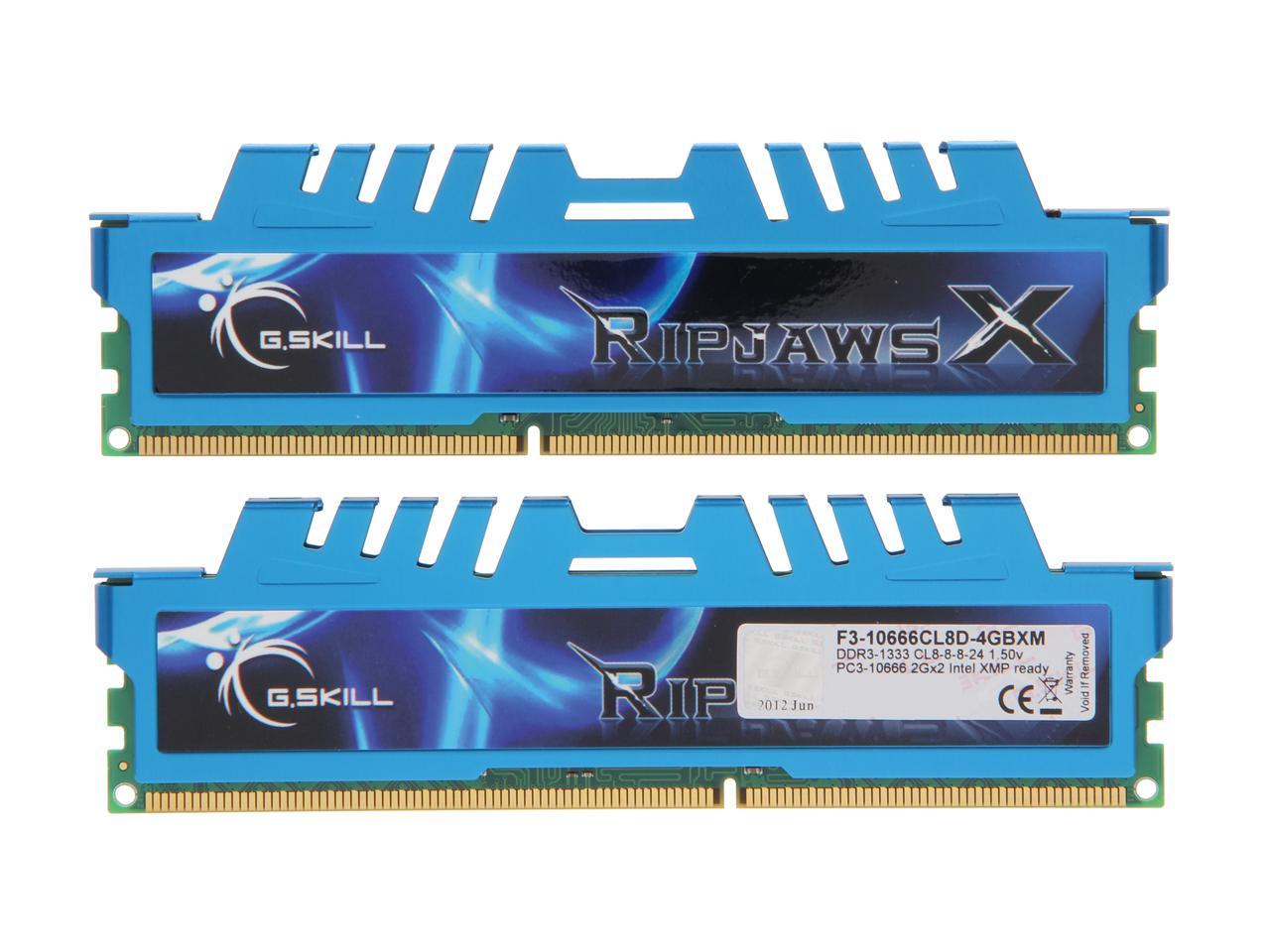 G.SKILL Ripjaws X Series 4GB (2 x 2GB) 240-Pin DDR3 SDRAM DDR3 1333 (PC3 10666) Desktop Memory Model F3-10666CL8D-4GBXM