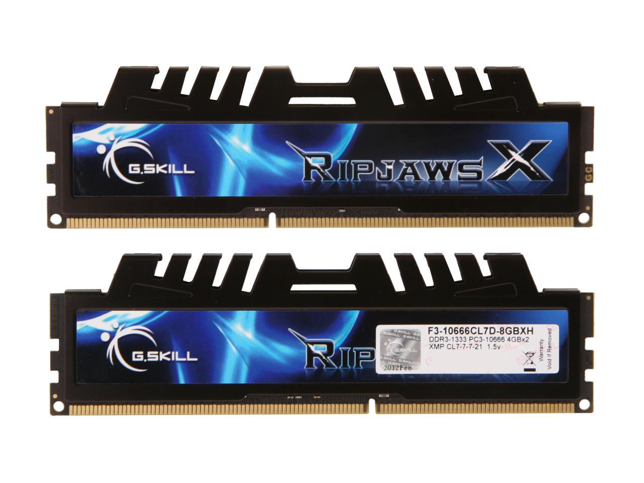 G.SKILL Ripjaws X Series 8GB (2 x 4GB) 240-Pin DDR3 SDRAM DDR3 1333 (PC3 10666) Desktop Memory Model F3-10666CL7D-8GBXH