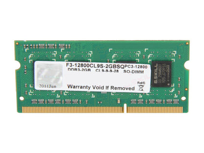 G.SKILL 2GB 204-Pin DDR3 SO-DIMM DDR3 1600 (PC3 12800) Laptop Memory Model F3-12800CL9S-2GBSQ